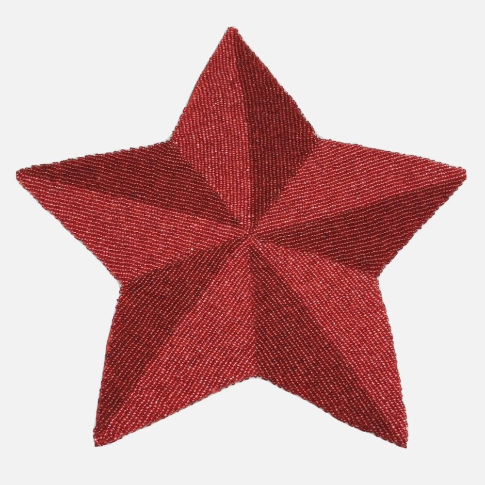 x4 Storehouse Beaded RED Star Placemat Set Patriotic Americana July 4th Decor